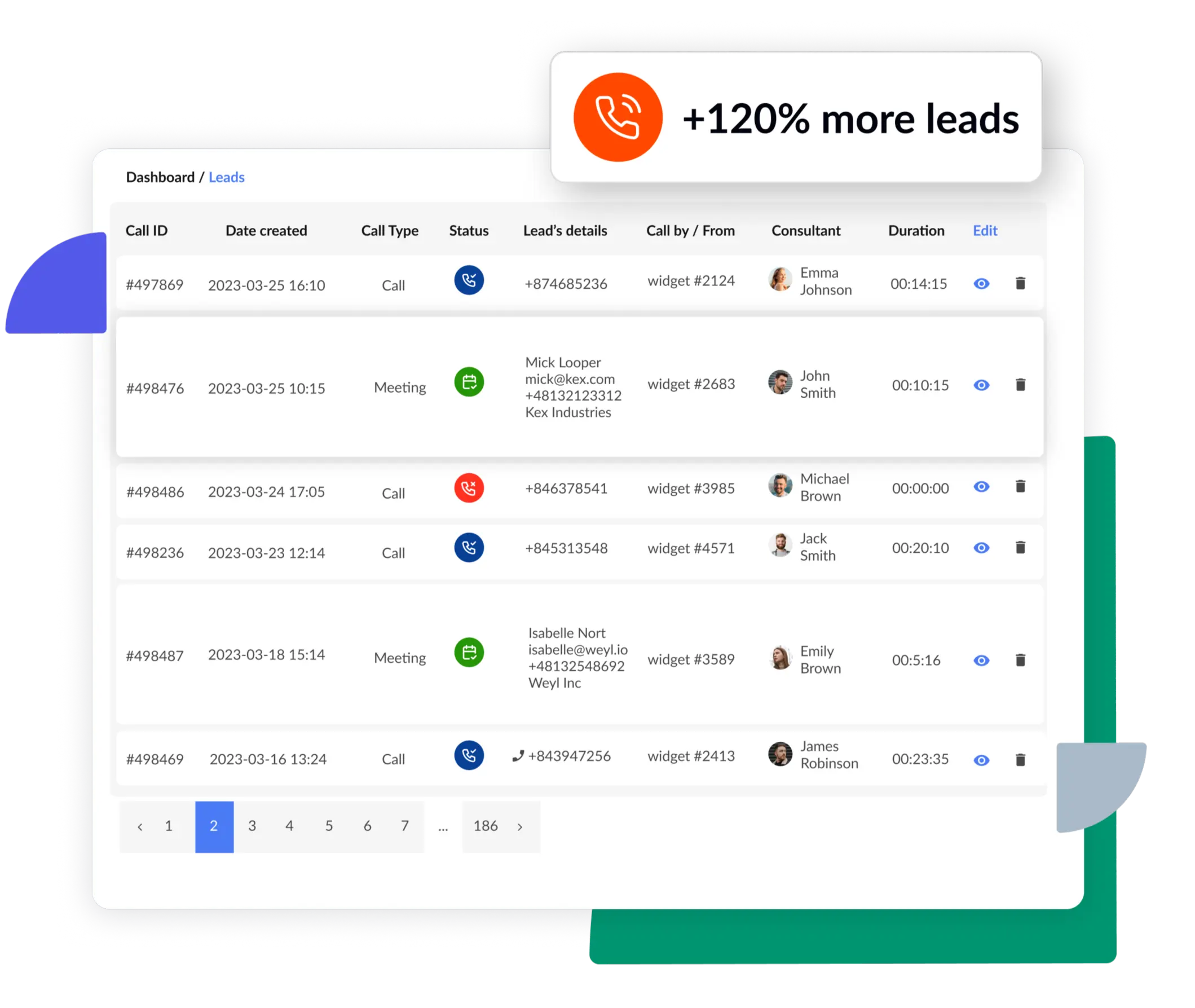 CallPage dashboard with leads 