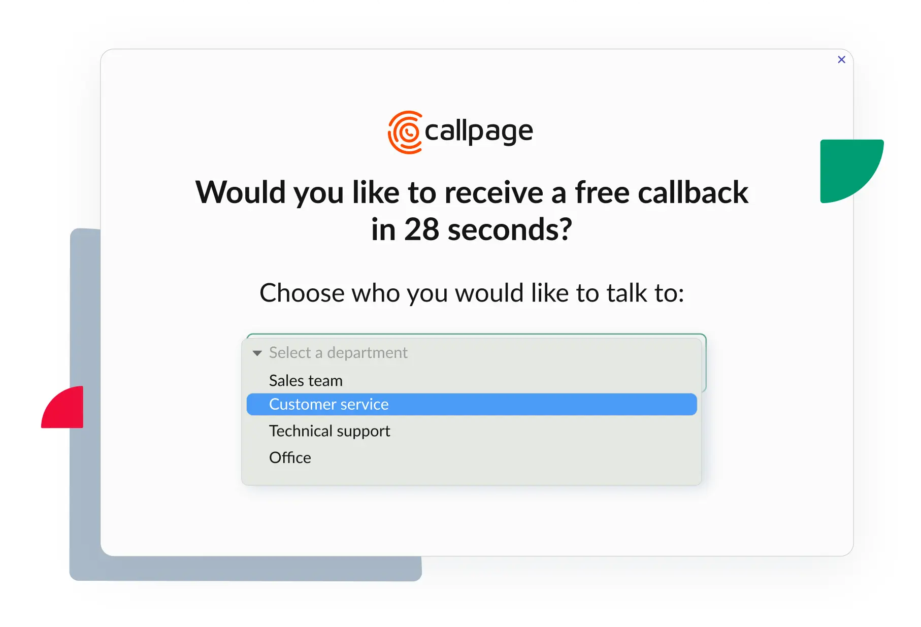 choose department on callpage widget