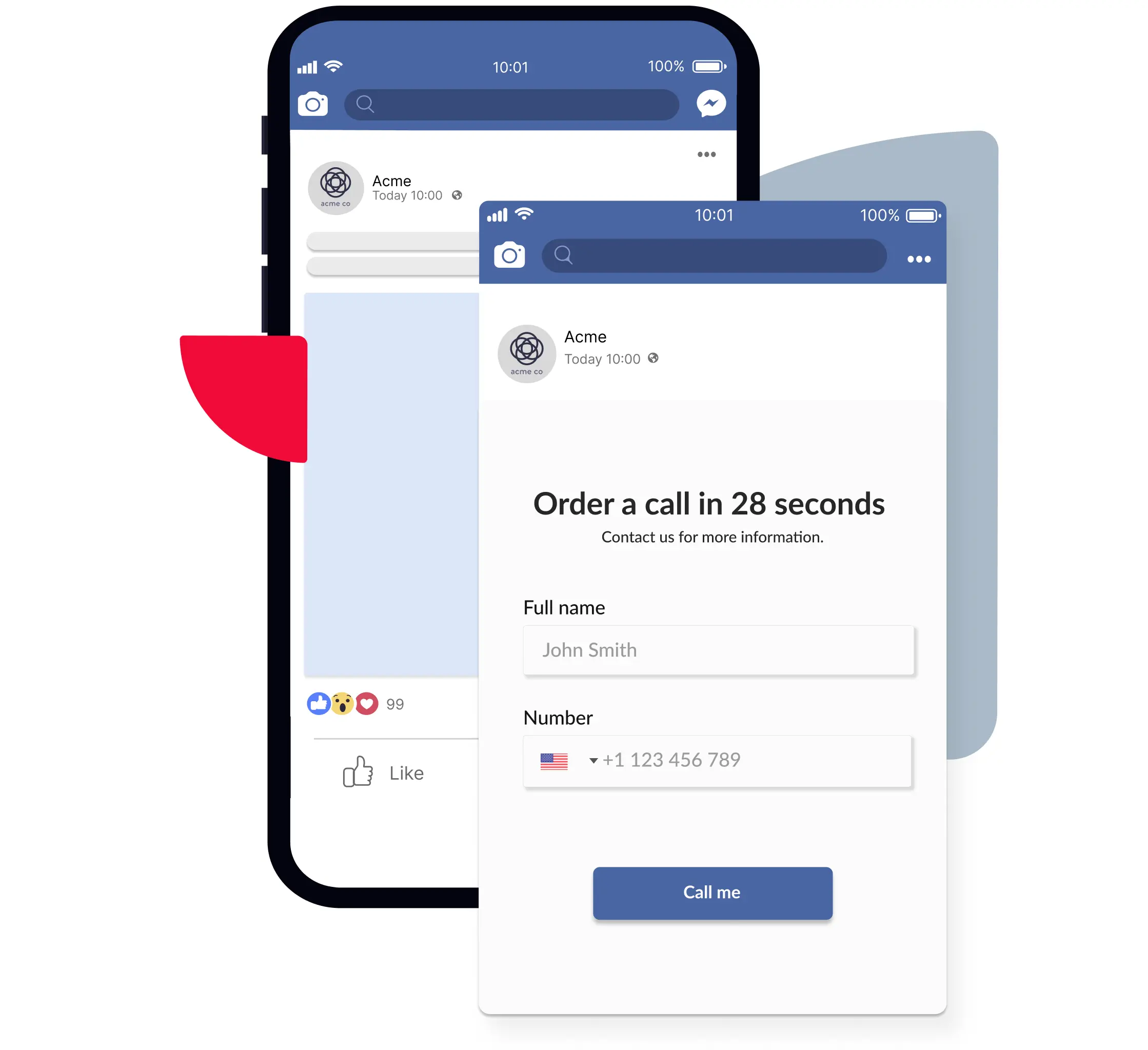 facebook ads form connected to CallPage virtual number