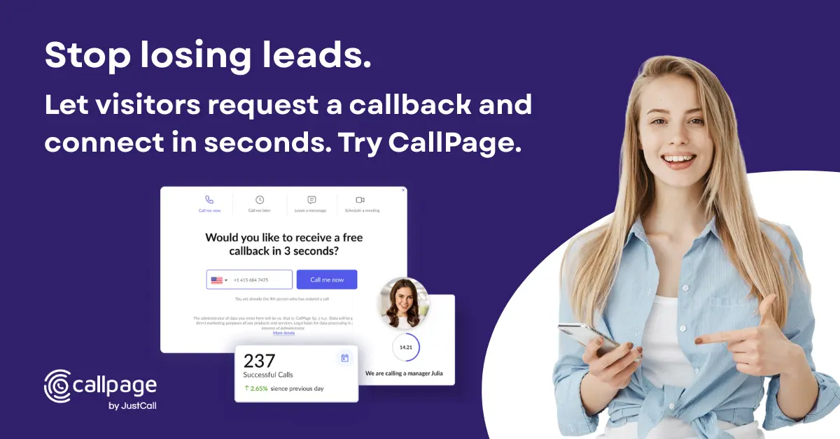 CallPage callback widget promotion banner