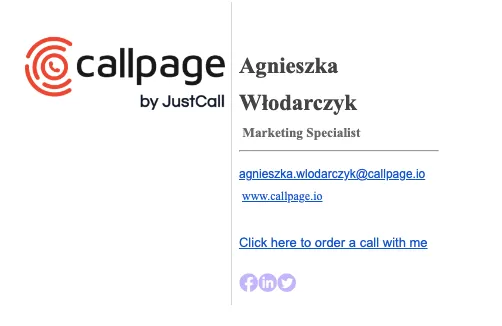 Email footer with a clickable link to schedule a call through CallPage