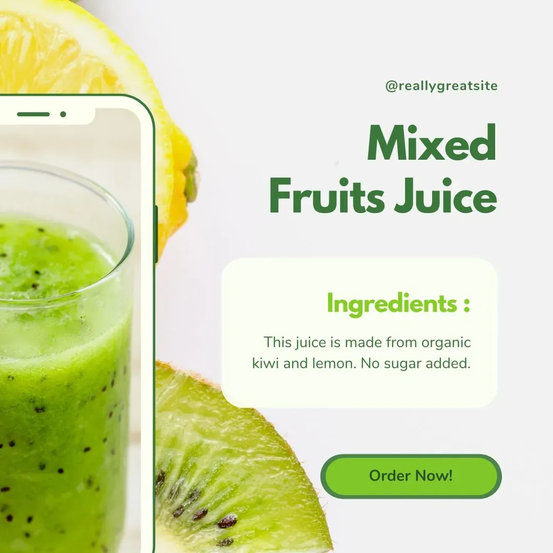 Reklama soku owocowego z zielonym CTA