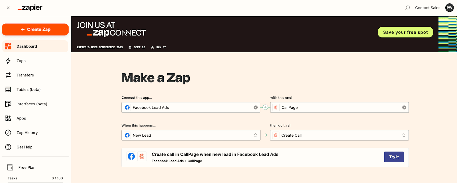 Zapier CallPage step 3
