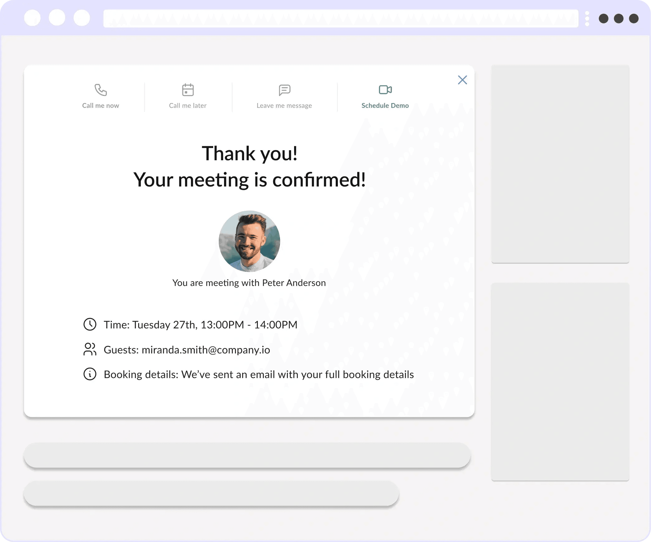 CallPage Meetings confirmation screen