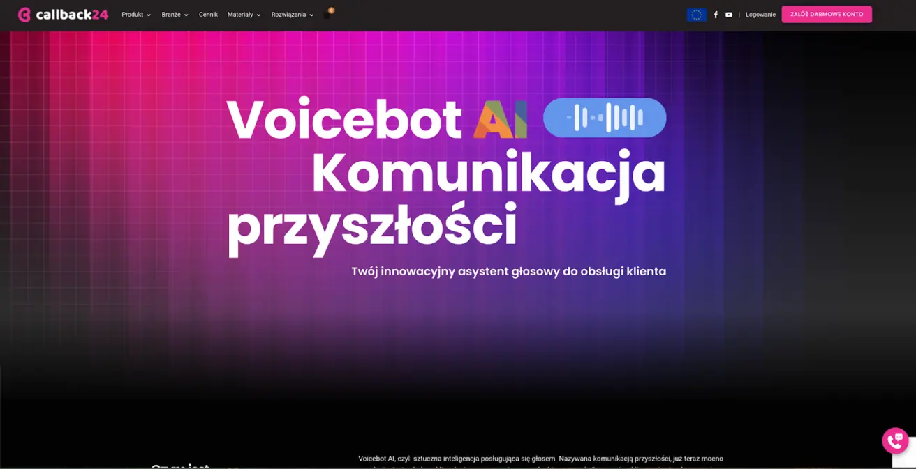 Zrzut ekranu z strony prezentujący agenta głosowego ai od Callback24