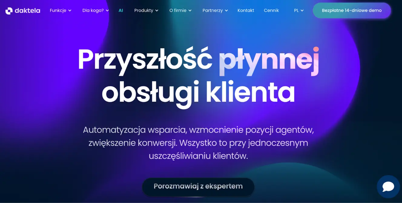 Zrzut ekranu z strony prezentujący agenta głosowego ai od Daktela