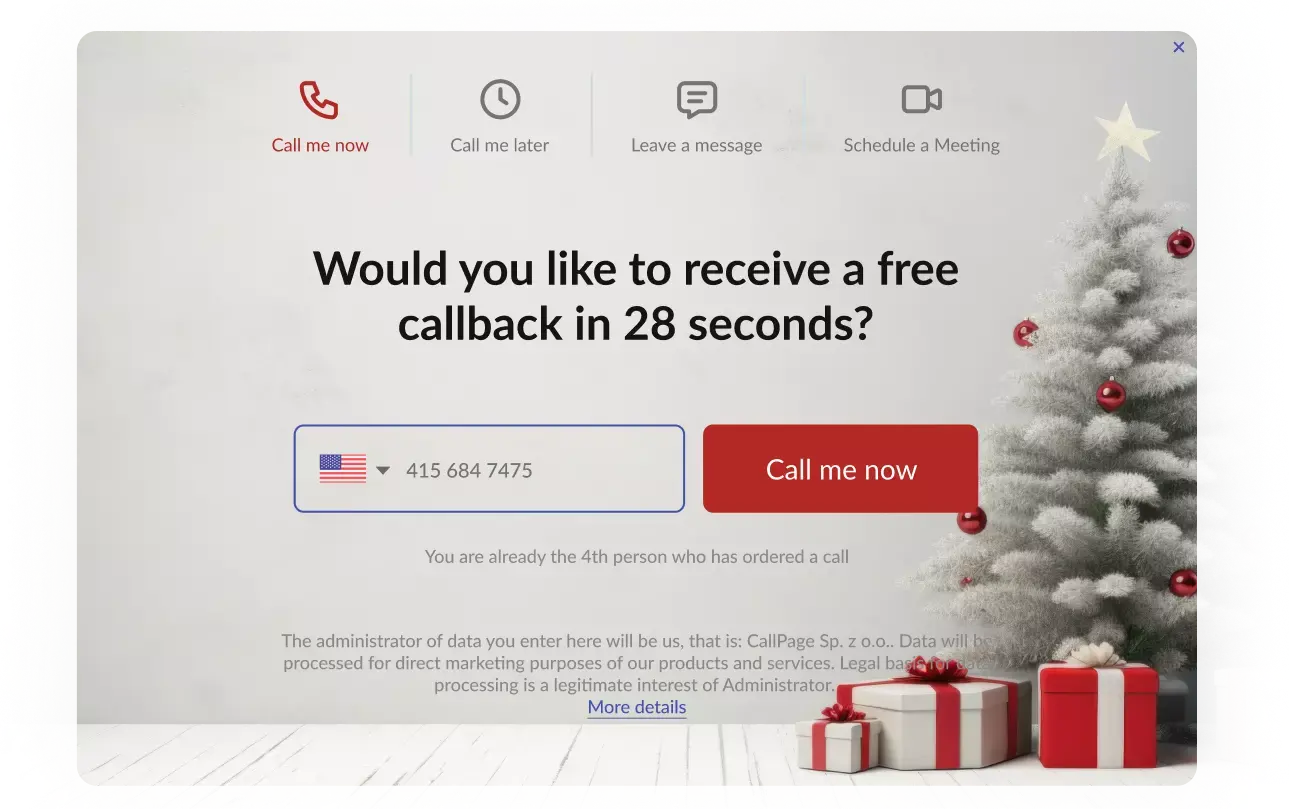 CallPage widget customized for Christmas campaign