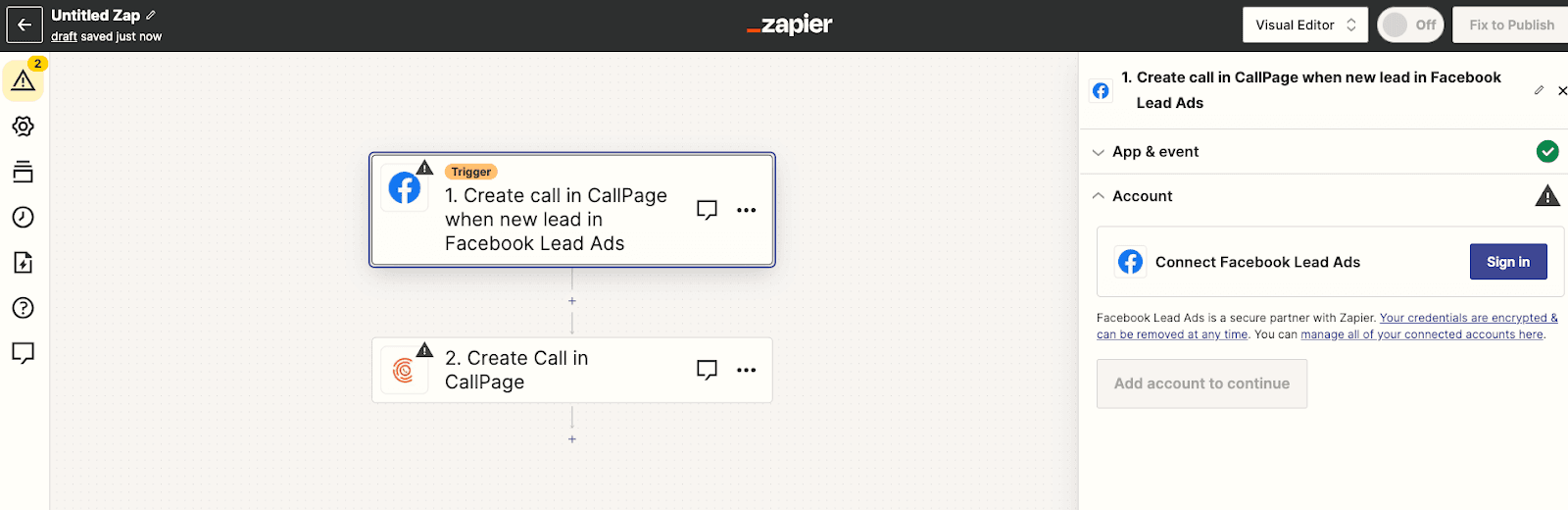 Zapier CallPage step 2